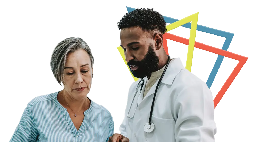 A doctor discussing PEMAZYRE® access and support offerings with his patient.