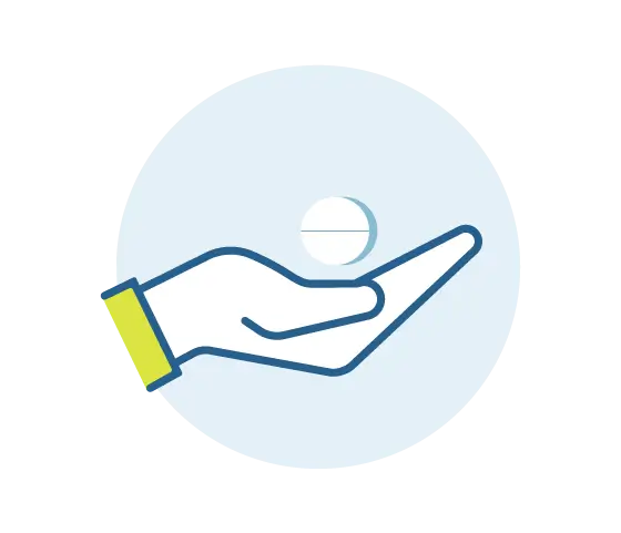 Icon of a hand holding a single pill.