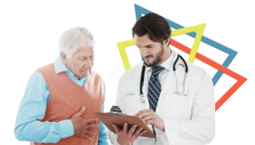Dr. and patient looking at a clipboard discussing patient's unique experience with CCA