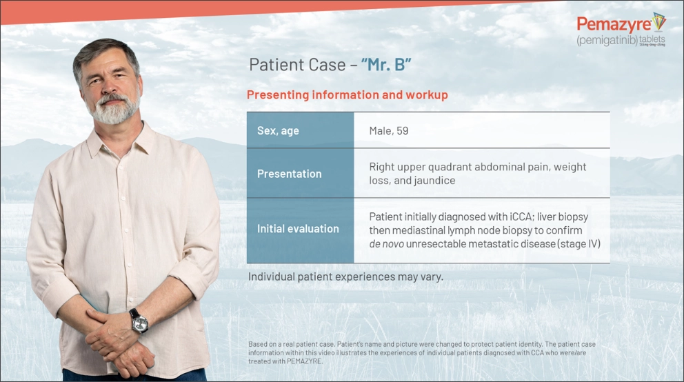 Male patient appears next to table showing his presenting information and workup